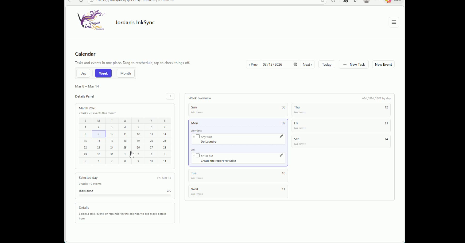 InkSync calendar screen